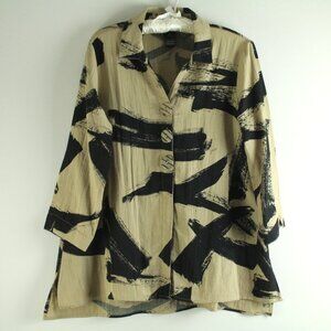 Ali Miles Tan Black Art To Wear Button Front High Low Tunic Top S